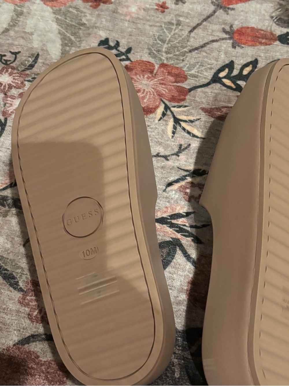 GUESS Nude Tan Slide Sandals with Gold Logo - Picture 3 of 3